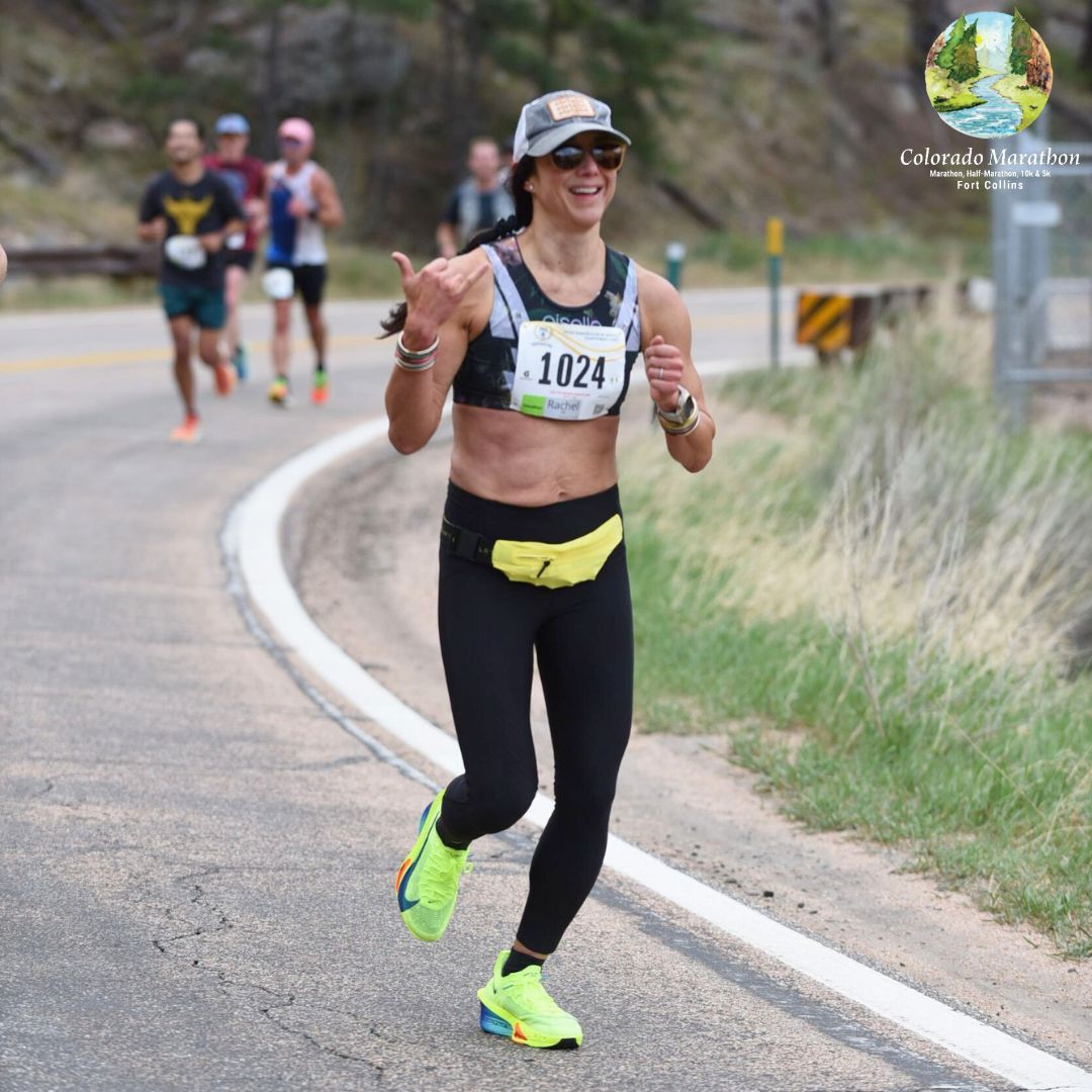 2024 Top Female Marathon Finisher running at high altitude in the Poudre Canyon